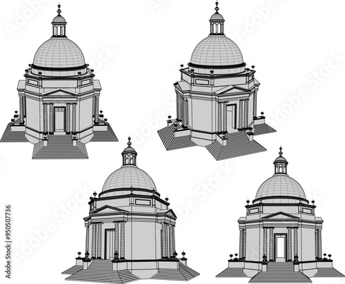 Vector sketch illustration of old classic vintage european holy temple architectural construction building design with dome