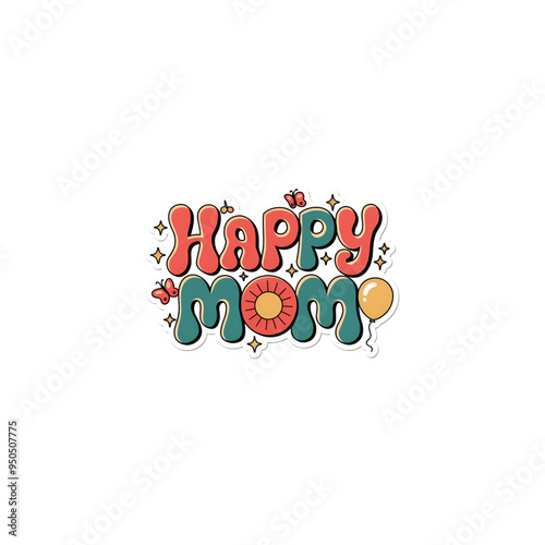 Happy Mom Colorful Sticker Icon Illustration, Vibrant and Cheerful Motherhood Design