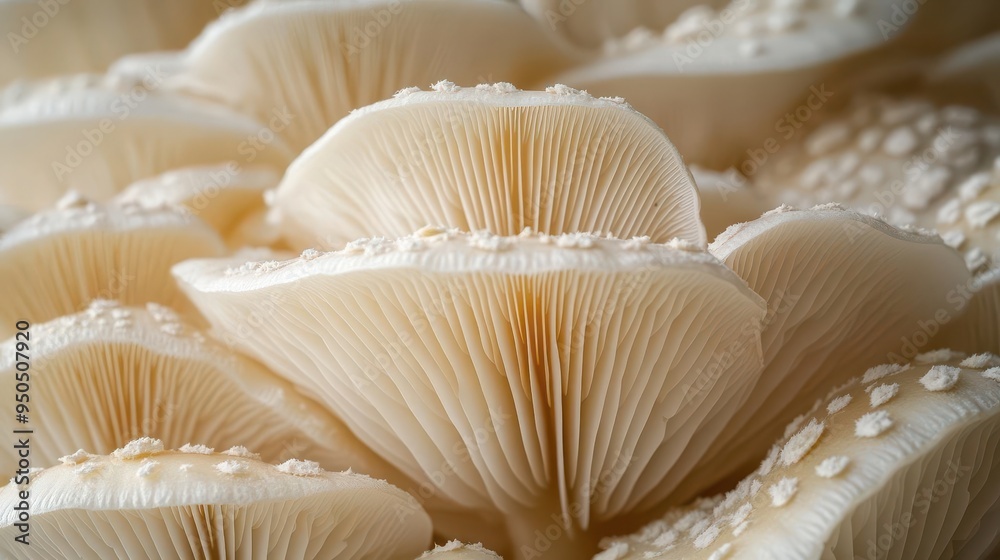 ethereal closeup of white oyster mushrooms delicate gills and undulating shapes captured in exquisite detail soft diffused lighting creating a dreamy almost otherworldly atmosphere ethereal closeup of white oyster mushrooms delicate gills and undulating shapes captured in exquisite detail soft diffused lighting creating a dreamy almost otherworldly atmosphere