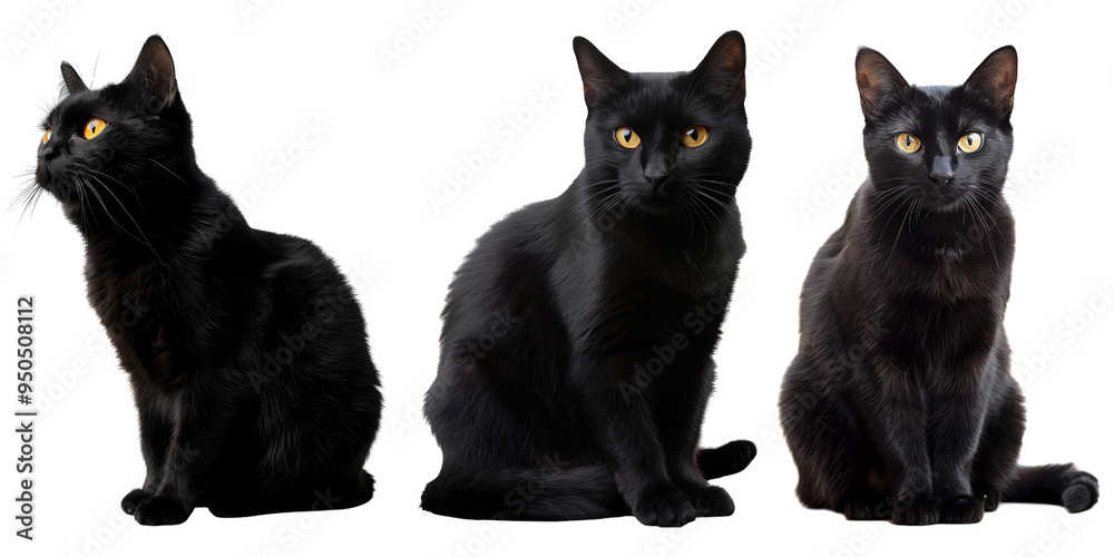 Set of black cat, isolated on transparent white background Set of black cat, isolated on transparent white background