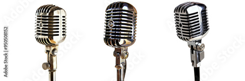 Set of retro microphone, isolated on transparent white background