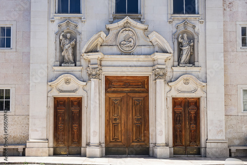 Saint Paul Church  Igreja de Sao Paulo  1768  has a single  rectangular nave with two square bell towers. Lisbon  Portugal.