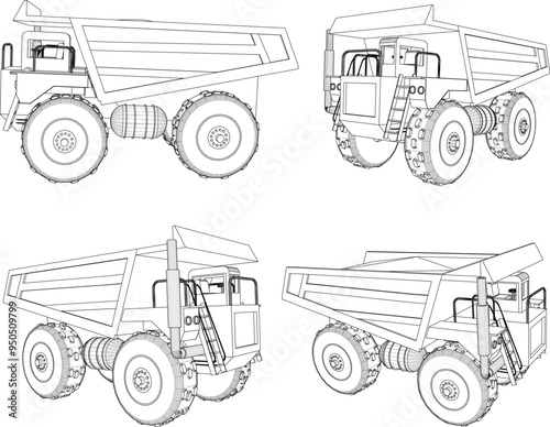 Vector sketch illustration of the design of a heavy equipment vehicle, a tronton truck carrying goods in the construction industry