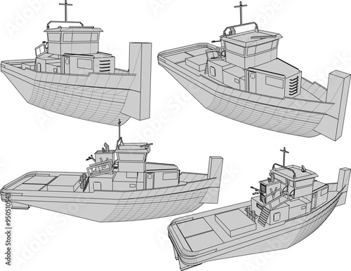 Vector sketch illustration of the design of a marine police patrol boat vehicle to maintain the security of water areas
