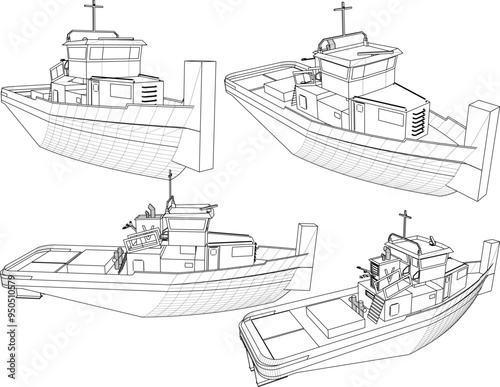 Vector sketch illustration of the design of a marine police patrol boat vehicle to maintain the security of water areas