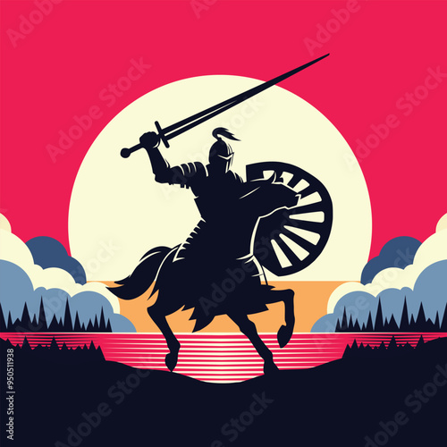a knight on horseback with sword and shield