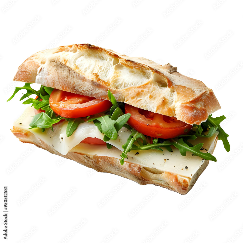 Obraz premium Delicious Italian Sandwich with Fresh Tomatoes and Arugula