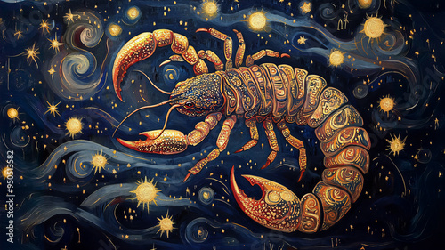 Scorpio Zodiac Sign in Art Deco Nouveau Style