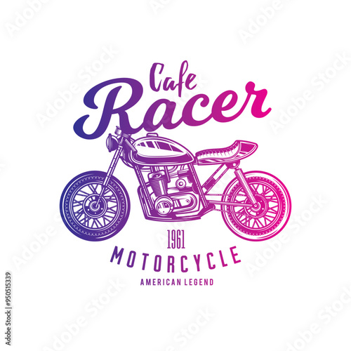 Cafe racer custom motorcycle. Original vector illustration in vintage style isolated on white background. T-shirt design.