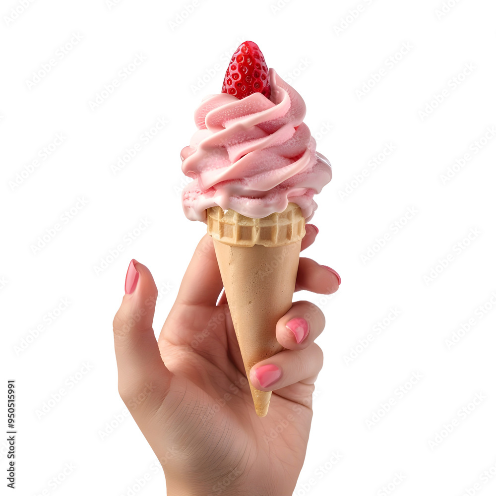 Close-up of a Strawberry Ice Cream Cone in Hand