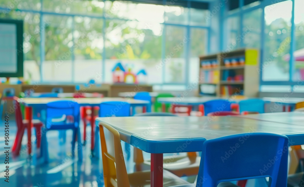 School classroom in blur background without young students. Serene kids scene School classroom in blur background without young students. Serene kids scene