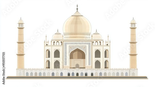 Illustration of the iconic Taj Mahal with intricate architectural details and a serene ambiance, symbolizing love and heritage.