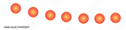 Traditional Chinese lanterns, palace lanterns hanging illustration. Isolated vector. Flat style design. Festive holiday clip art. Mid Autumn Festival, Lunar New Year card, banner, poster element