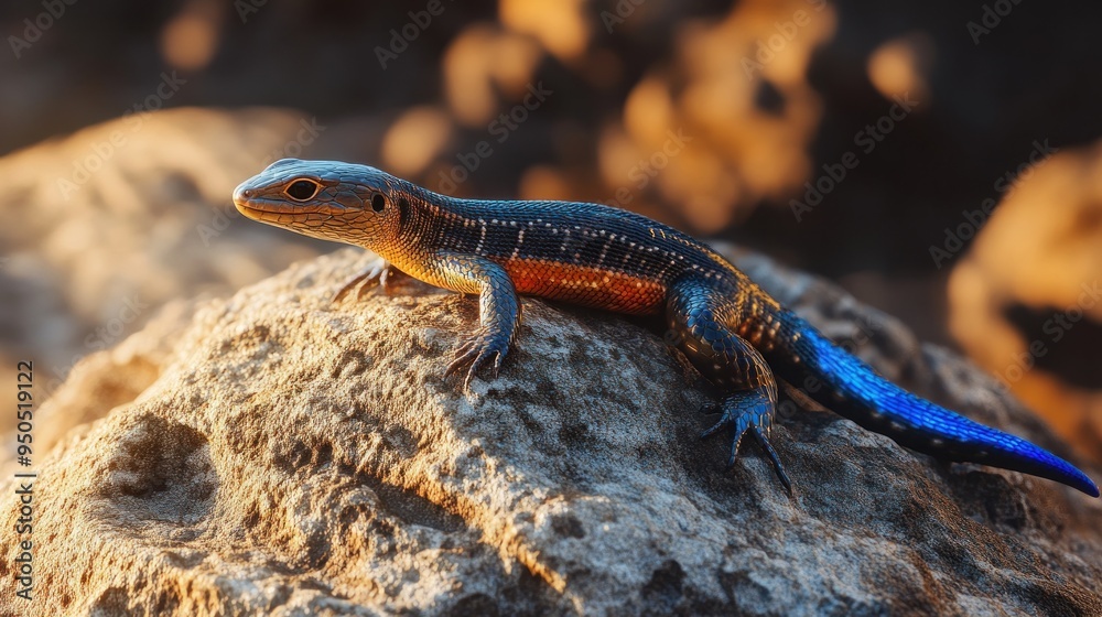 Obraz premium Blue-tailed Lizard Resting on a Rock