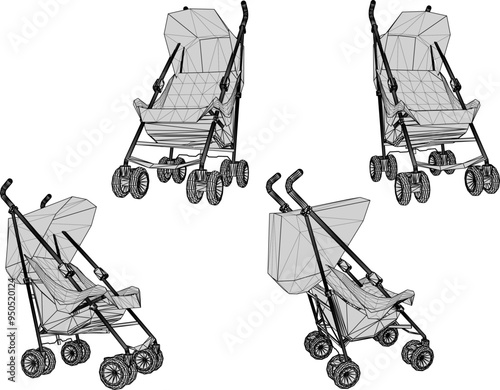 Vector sketch illustration of a baby stroller design for taking a trip to the park