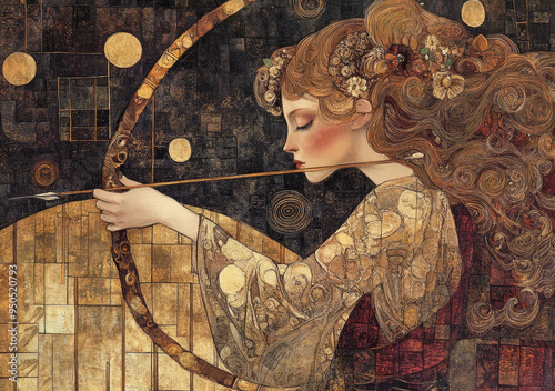 Sagittarius Zodiac Sign in Art Deco Nouveau Style