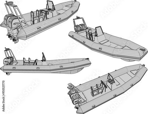 Vector sketch illustration of a rubber boat design for rescuers in flood conditions and on rivers