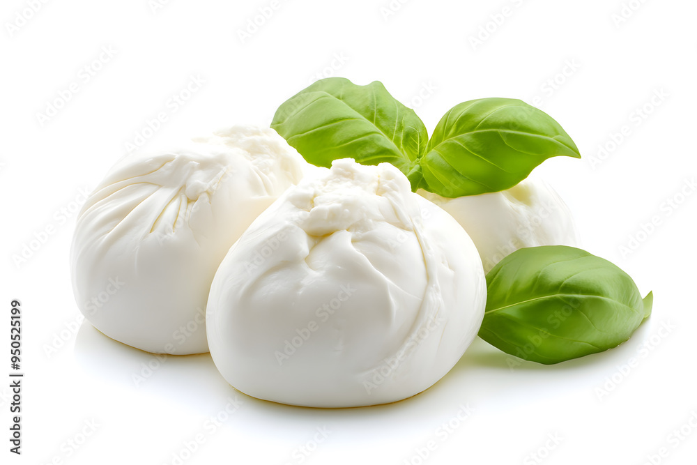 Fresh piece burrata cheese with basil close up isolated on white background
Fresh piece burrata cheese with basil close up isolated on white background