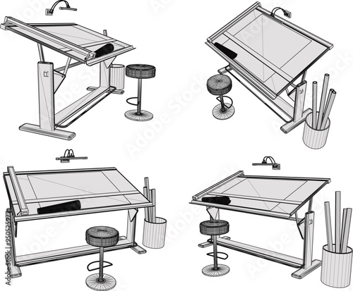 Vector sketch illustration of drawing table design for the work of an architect to design buildings