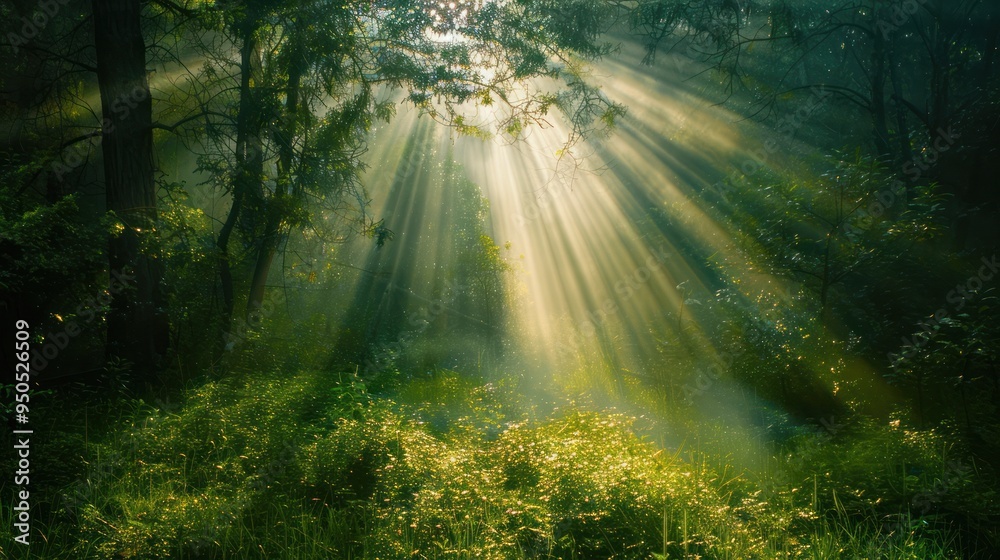 Obraz premium Sunbeams Through Forest