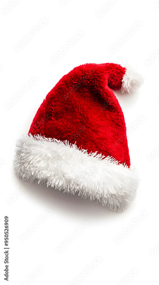 Realistic photo of a red Christmas Santa Claus hat with a white pompom, isolated on white background Realistic photo of a red Christmas Santa Claus hat with a white pompom, isolated on white background