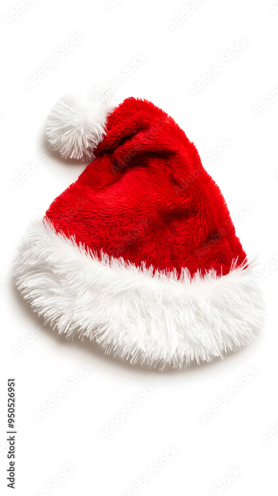 Realistic photo of a red Christmas Santa Claus hat with a white pompom, isolated on white background Realistic photo of a red Christmas Santa Claus hat with a white pompom, isolated on white background