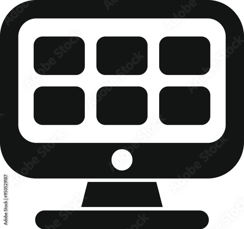 This simple icon depicts a computer monitor displaying nine blank windows, ideal for technology or software concepts