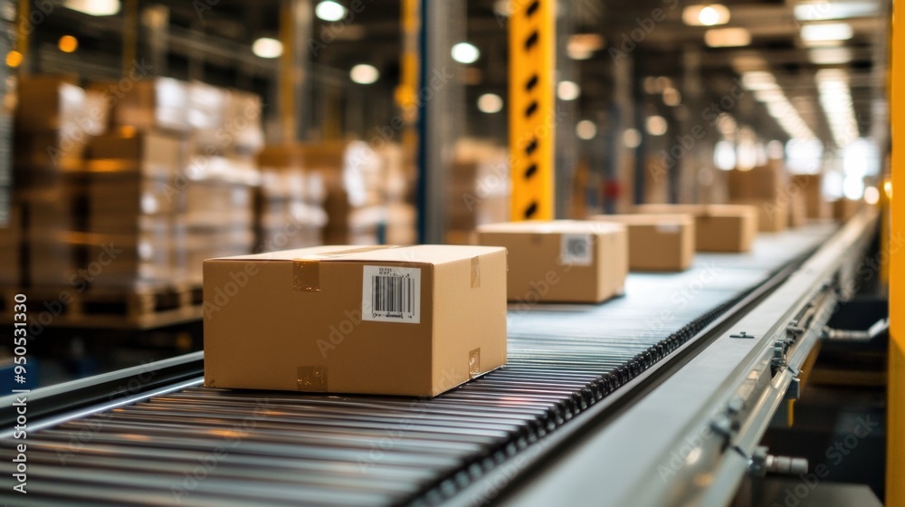 Cardboard Boxes on Conveyor Belt in Warehouse
Cardboard Boxes on Conveyor Belt in Warehouse