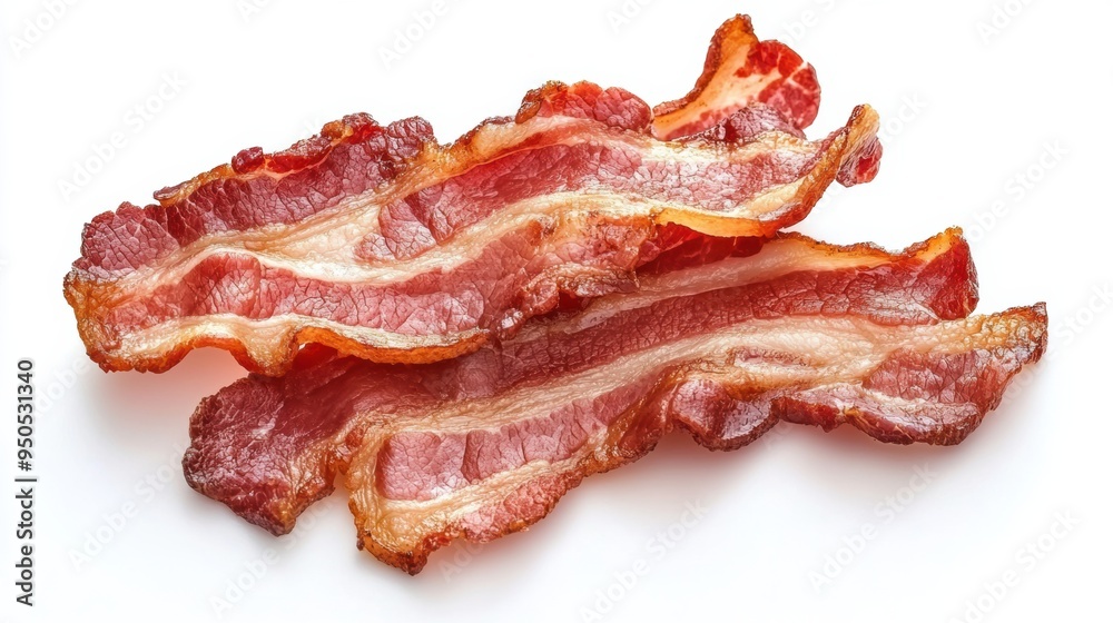 Cooked crispy bacon strips on white background
Cooked crispy bacon strips on white background