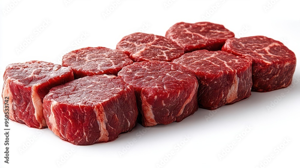 hyperrealistic raw beef cut on stark white background intricate marbling glistening surface and rich red hues captured in extraordinary detail perfect for culinary or butchery illustration hyperrealistic raw beef cut on stark white background intricate marbling glistening surface and rich red hues captured in extraordinary detail perfect for culinary or butchery illustration