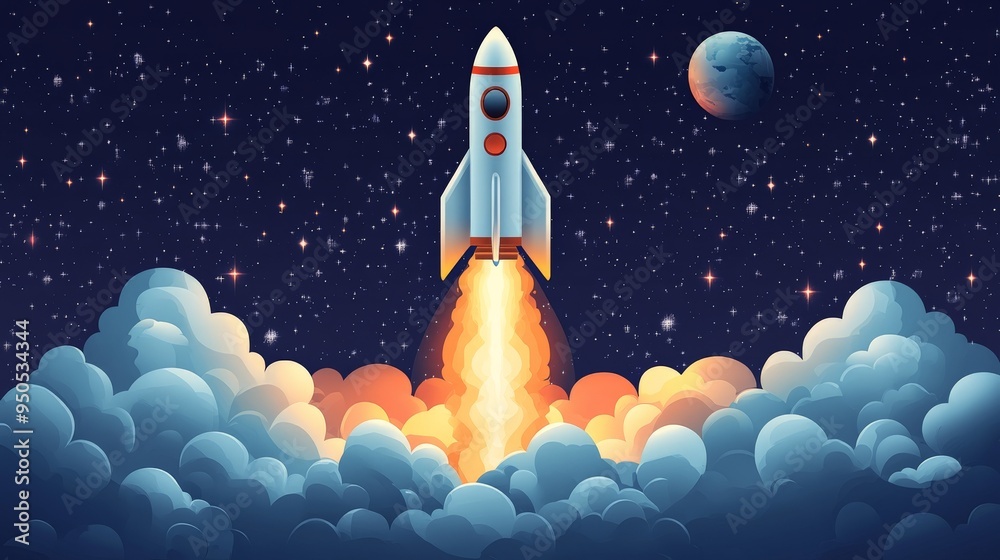 Rocket Launch: Blazing a Trail to the Stars: A vibrant, digitally-painted of a rocket ship launching into the night sky, leaving a fiery trail behind it, symbolizing ambition, innovation, Rocket Launch: Blazing a Trail to the Stars: A vibrant, digitally-painted of a rocket ship launching into the night sky, leaving a fiery trail behind it, symbolizing ambition, innovation,