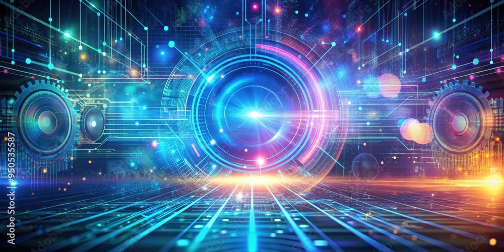 Abstract tech background with holographic effect, showcasing the future of technology workflow, future Abstract tech background with holographic effect, showcasing the future of technology workflow, future