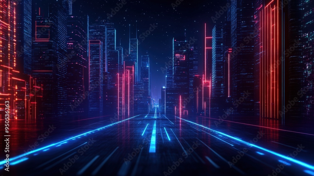 custom made wallpaper toronto digitalA futuristic cityscape featuring neon lights and skyscrapers, creating a vibrant and dynamic urban atmosphere at night.