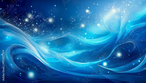 Abstract background with subtle wave patterns and sparkling lights. The calming blue color creates a mysterious and magical atmosphere.