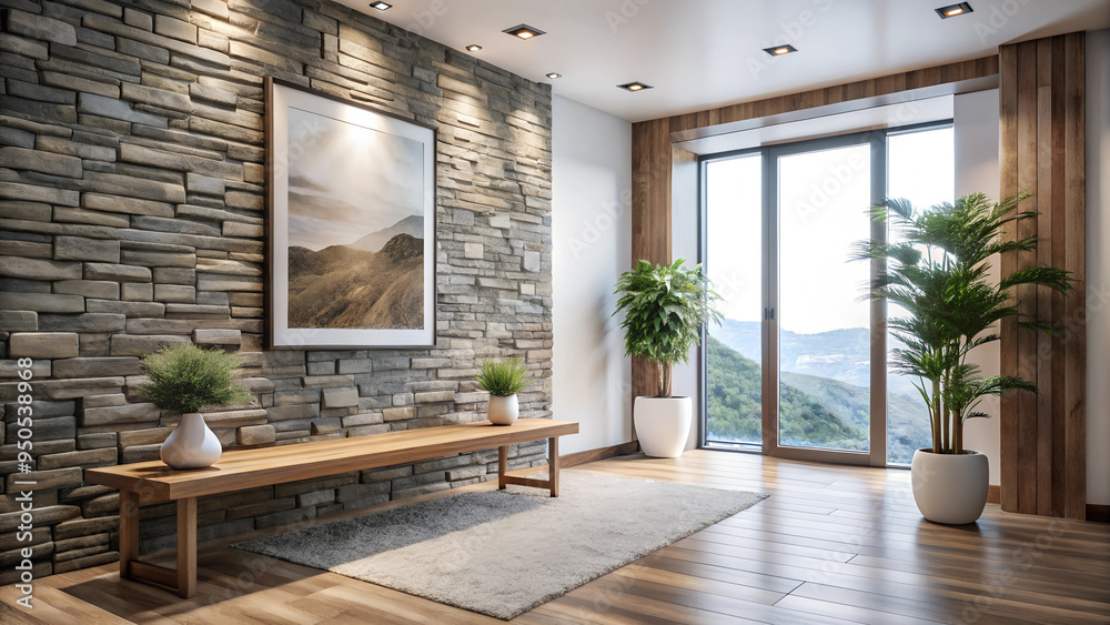 Wild Stone Cladding Wall in Bright Hallway Wooden Room Wild Stone Cladding Wall in Bright Hallway Wooden Room