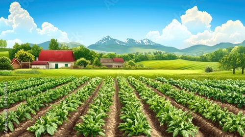 Diverse scenes of vegetable farming, showcasing thriving crops against a realistic and vibrant farm background