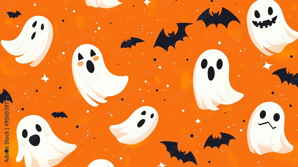Whimsical Halloween Pattern featuring Ghosts and Bats Whimsical Halloween Pattern featuring Ghosts and Bats