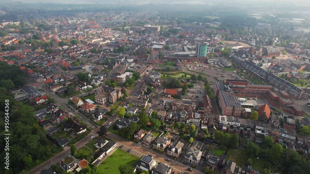 Aerial panorama of the city Winschoten in the Netherlands on a cloudy morning in summer Aerial panorama of the city Winschoten in the Netherlands on a cloudy morning in summer