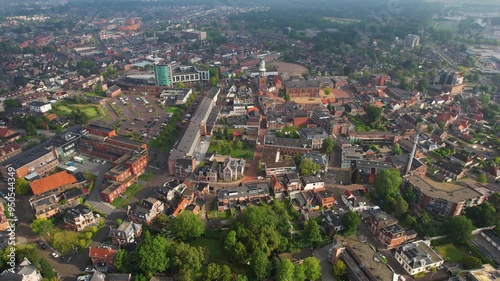 Aerial panorama of the city Winschoten in the Netherlands on a cloudy morning in summer photo