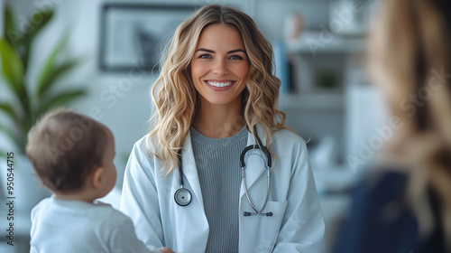 Doctor : Happy infant kid assessment in clinic; hospital and medical analysis. An image featuring a doctor and child; along with a doctor and baby.