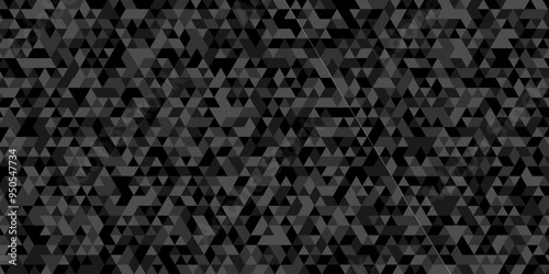 Abstract triangle of black mosaic tile pattern backdrop design. dark charcoal, gray geometric low polygon twinkling polygon vector triangle texture background.