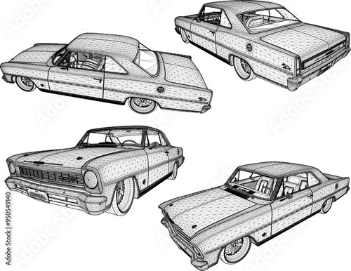 Vector silhouette illustration sketch of detailed design of a vintage classic old sedan car for government officials and rich people