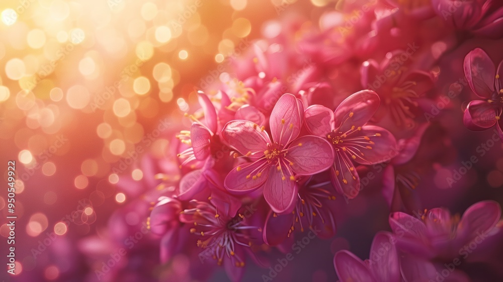 Fototapeta premium Colorful background with blurred flowers, focusing on red and orange shades, evoking a sense of nature and springtime beauty.