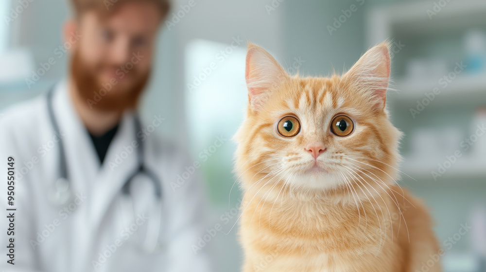 Kitten at a veterinarian's appointment from a shelter, poster with veterinary clinic and help and care for pets concept and homeless shelter Kitten at a veterinarian's appointment from a shelter, poster with veterinary clinic and help and care for pets concept and homeless shelter