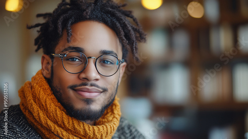 Home Office : Happy young man looking while using laptop at cozy home office.