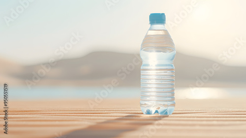 Bottle of Cold Water on Hot Desert Day, Hydration and Heat Relief Concept photo