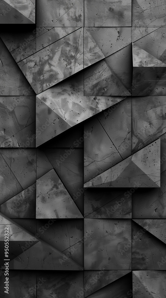 A gray and black image of a wall with a lot of squares and triangles