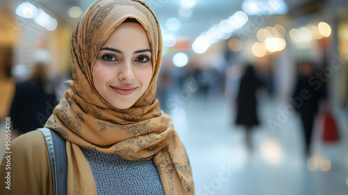 Wallpaper Mural Young Smilling women with hijab while shopping in modern shopping mall. Torontodigital.ca
