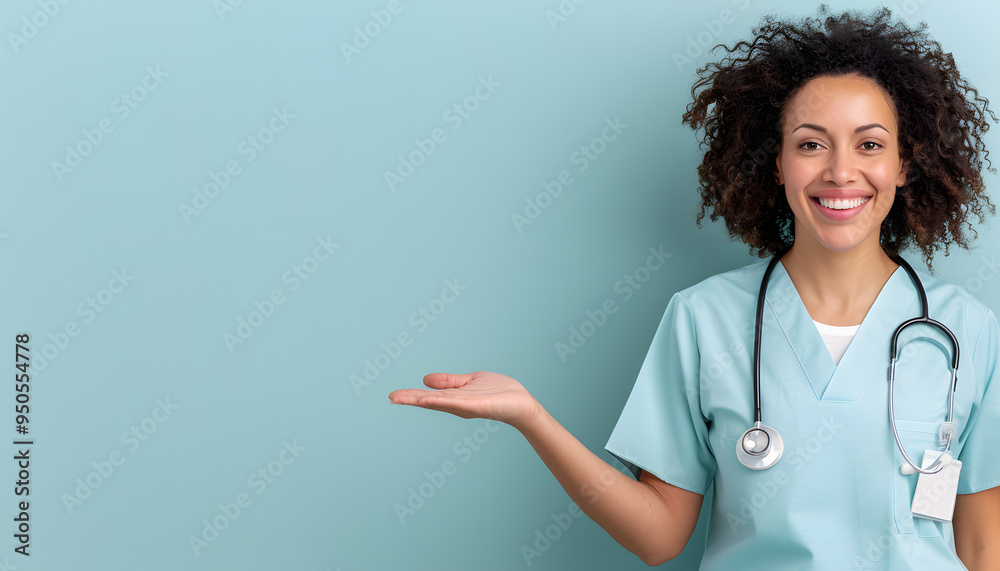Smiling Female Nurse with Curly Hair, Professional Healthcare Worker Portrait Smiling Female Nurse with Curly Hair, Professional Healthcare Worker Portrait