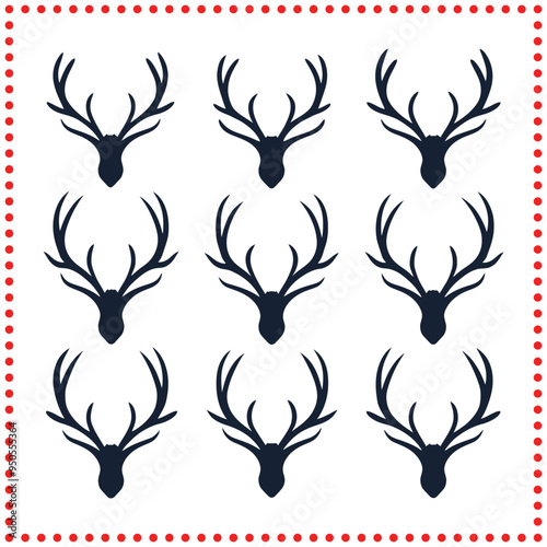 Stylized Deer Antler Silhouettes Elegant Wildlife Vector Illustrations